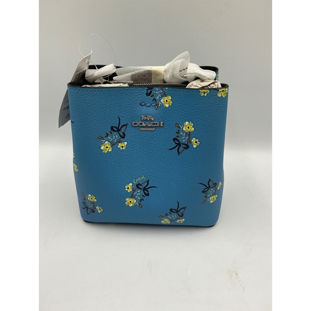Coach Mini Town Bucket Bag Blue Multi Floral Bow Print Crossgrain Leather C7974 - Picture 1 of 15